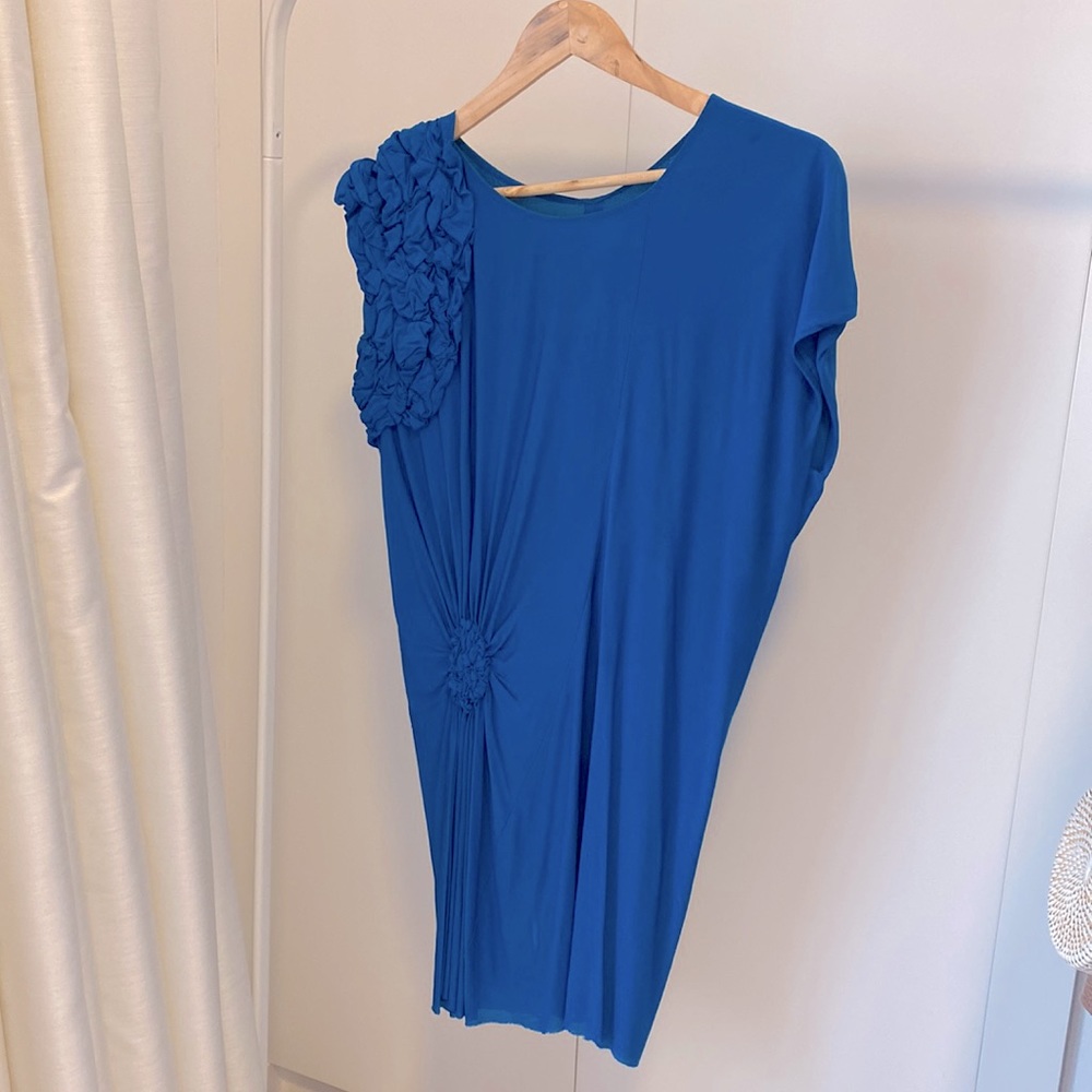 Yigal Azrouel turquoise draped rayon dress
